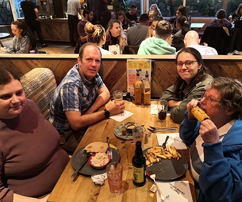 Band members eager to tuck into food after our band rehearsal