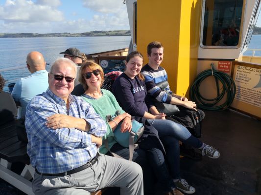 Band member with family on boat