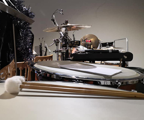 Close-up of drums and percussion instruments