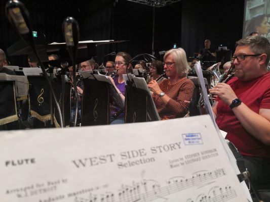 West Side Story music and oboes and clarinets on stage