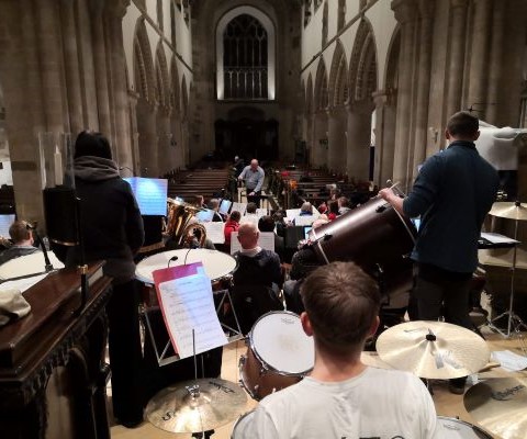 Band rehearsing at Wimborne Minster